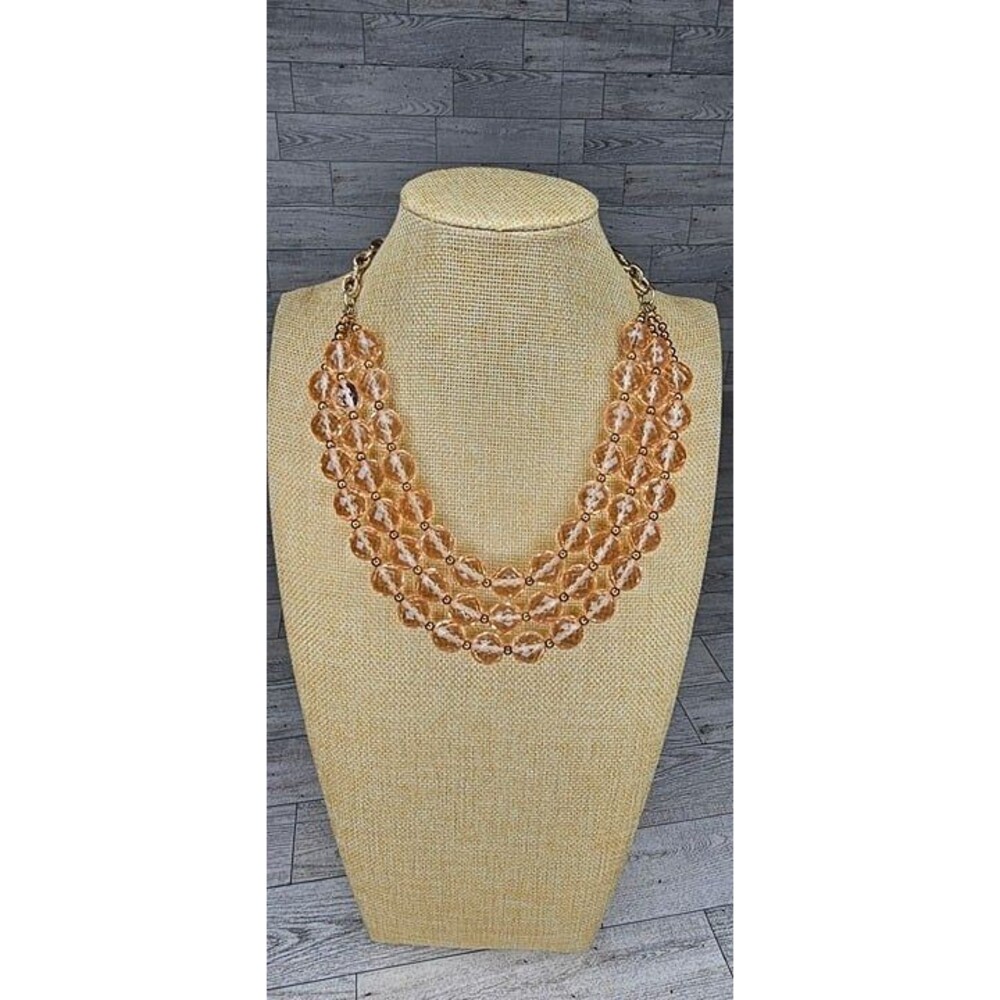 Kenneth Lane Blush Pink Triple Strand Faceted Glass Bead Necklace 19"